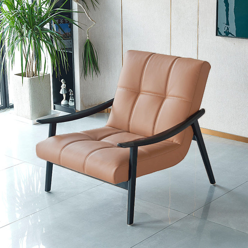 Contemporary Luxury Rectangular Curved Microfiber Leather Ash Wood Solid Wood Accent Chair Backrest Armrest For Living Room