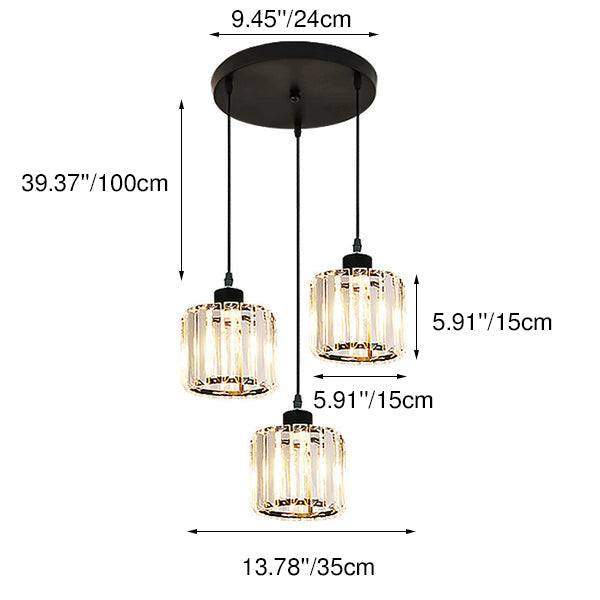 Modern Luxury Round Iron Crystal 3-Light Cylindrical Jar Chandelier For Living Room