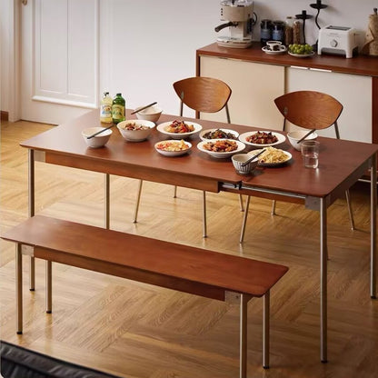 Modern Minimalist Pine & Stainless Steel Rectangular Bench Backless For Dining Room