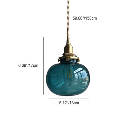 Traditional Japanese Oval Brass Glass 1-Light Pendant Light For Bedroom
