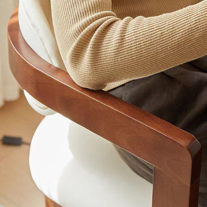 Contemporary Scandinavian Bent Square PU Leather Wood Dining Chair Backrest Arm For Dining Room