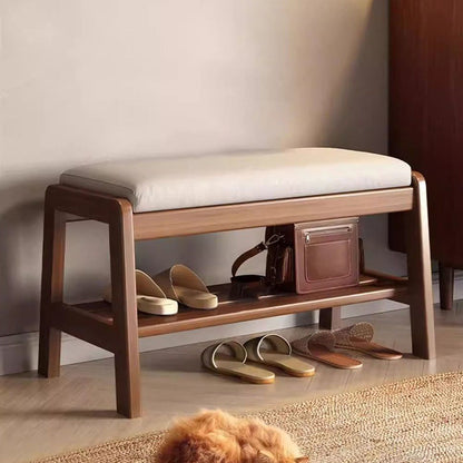 Contemporary Scandinavian Tech Fabric Pine Wood Rectangular Shoe Bench With 1 Shelf For Entryways