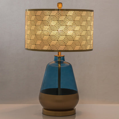 Modern Luxury Blue Glass Bottle Metal Lamp Shade 1-Light Table Lamp for Bedroom