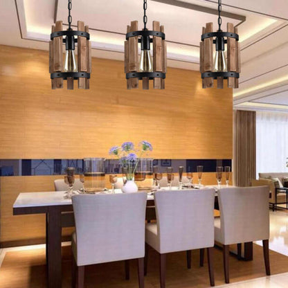 Traditional Rustic Round Wooden Fence 1-Light Pendant Light For Living Room