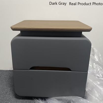 Contemporary Creative Solid Wood Plywood Faux Leather Rounded Square Nightstand 2-Drawer Bedroom
