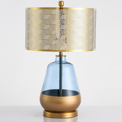 Modern Luxury Blue Glass Bottle Metal Lamp Shade 1-Light Table Lamp for Bedroom