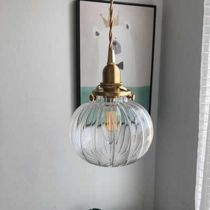 Traditional Japanese Oval Brass Glass 1-Light Pendant Light For Bedroom