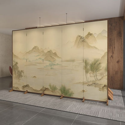 Traditional Chinese Rectangular Fir Wood Solid Wood Plywood Cotton Canvas Room Divider For Living Room