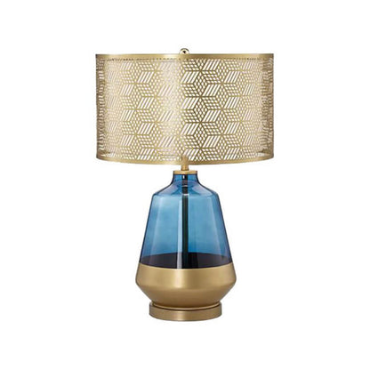 Modern Luxury Blue Glass Bottle Metal Lamp Shade 1-Light Table Lamp for Bedroom