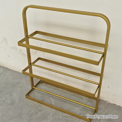 Modern Minimalist Rectangular Iron Open Storage Organizer Shoe Rack 3-Tier For Entryway