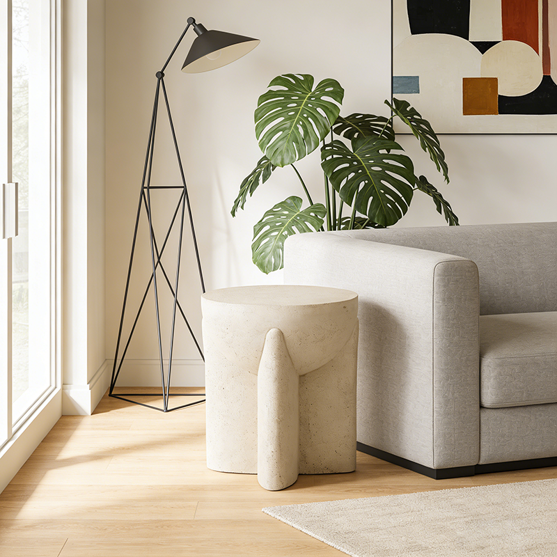 Modern Minimalist Cream Travertine Round Refined Side Table Solid Stone Accent End Table For Living Room & Bedroom