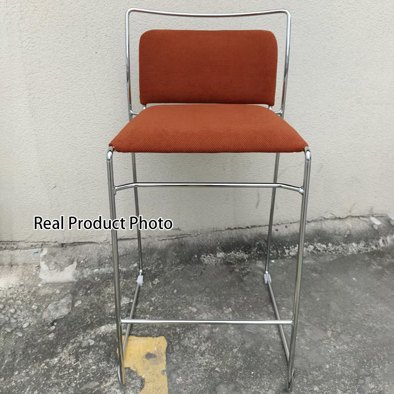 Modern Minimalist Cotton-Linen Steel Rectangular Bar Stool Backrest For Dining Room & Kitchen