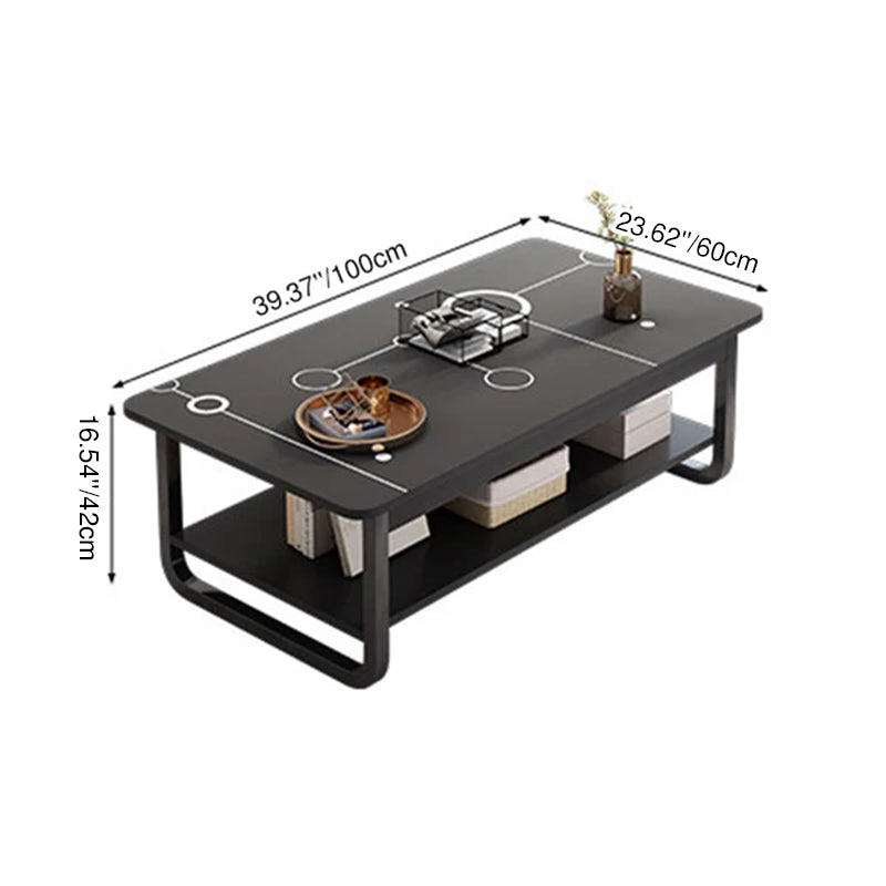Contemporary Industrial MDF & Steel Pipe Rectangular Coffee Table 2-Tier For Living Room