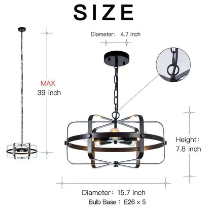 Industrial Vintage Iron Drum Shape Round 5-Light Chandelier