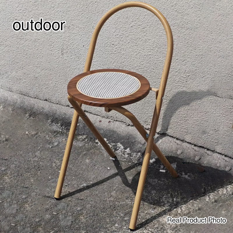 Modern Minimalist Round Foldable Medium Density Fiberboard Rattan Steel Dining Chair Backrest Armless For Dining Room
