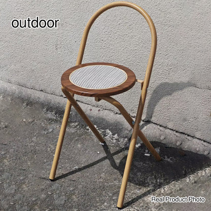 Modern Minimalist Round Foldable Medium Density Fiberboard Rattan Steel Dining Chair Backrest Armless For Dining Room