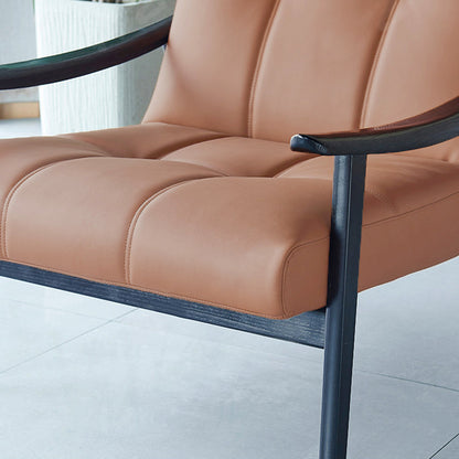 Contemporary Luxury Rectangular Curved Microfiber Leather Ash Wood Solid Wood Accent Chair Backrest Armrest For Living Room