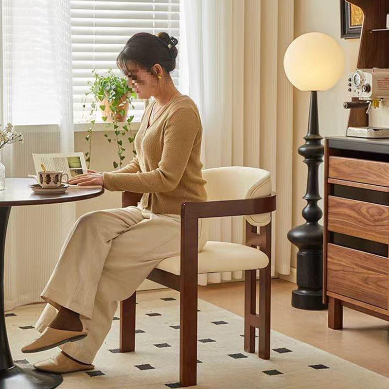 Contemporary Scandinavian Bent Square PU Leather Wood Dining Chair Backrest Arm For Dining Room