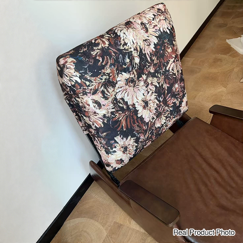 Traditional Vintage Detachable Rectangular Faux Oil-Wax Leather Flannelette Plywood Iron Sponge Cotton Rocking Chair Backrest Armrest For Living Room