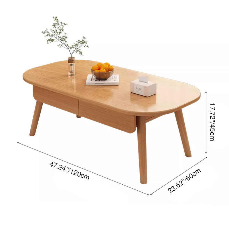 Modern Minimalist Eco Board Rounded Rectangle Coffee Table With 2 Drawers For Living Room