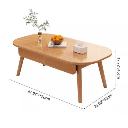 Modern Minimalist Eco Board Rounded Rectangle Coffee Table With 2 Drawers For Living Room