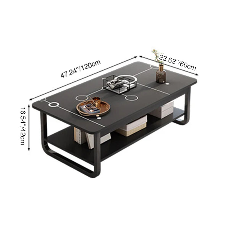 Contemporary Industrial MDF & Steel Pipe Rectangular Coffee Table 2-Tier For Living Room