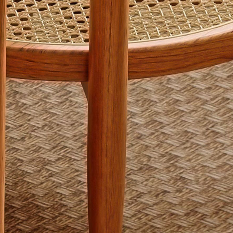 Traditional Japanese Round Glass Rattan Solid Wood End Table 2-Tier For Living Room