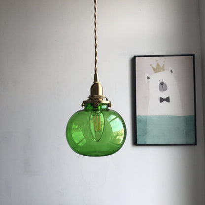 Traditional Japanese Oval Brass Glass 1-Light Pendant Light For Bedroom