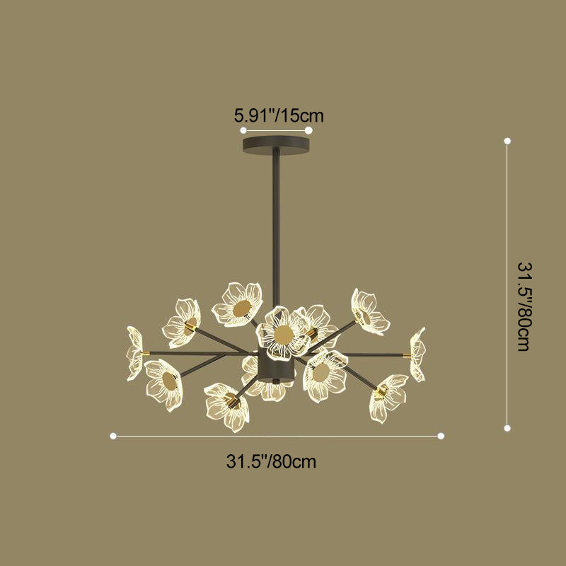 Contemporary Nordic Dome Flower Branch Rod Iron Acrylic LED Chandeliers For Dining Room