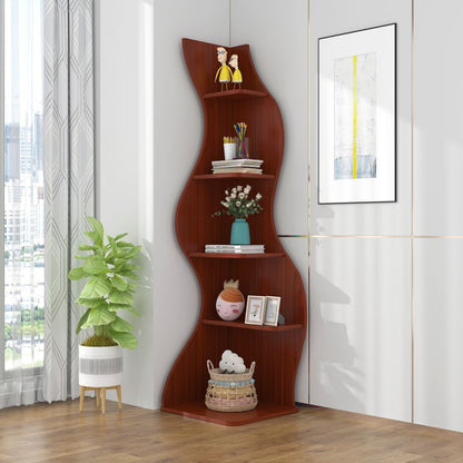 Contemporary Creative Seagrass-Shaped Particleboard Corner Shelf Unit 5-Tier For Living Room