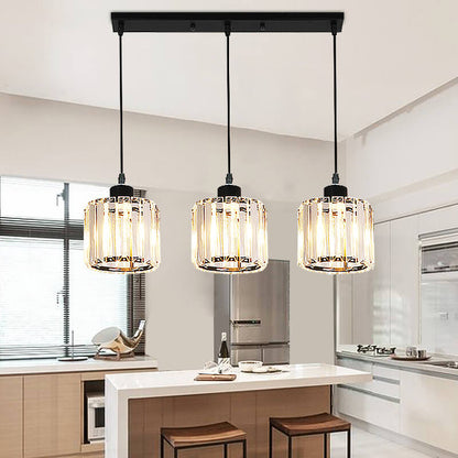 Modern Luxury Cylindrical Jar Iron Crystal 3-Light Chandelier For  Dining Room