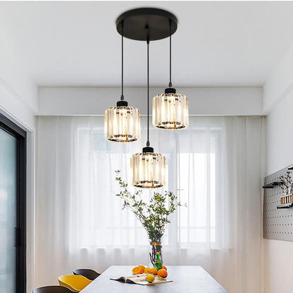Modern Luxury Round Iron Crystal 3-Light Cylindrical Jar Chandelier For Living Room