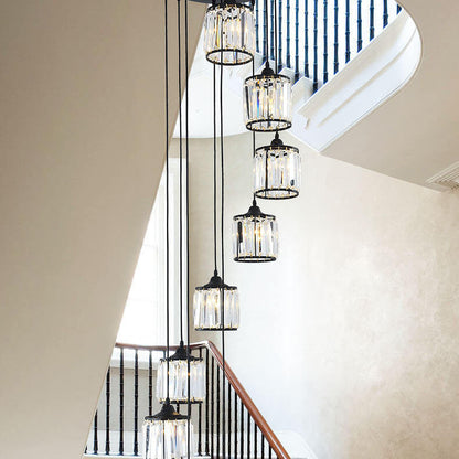 Modern Luxury Cylindrical Jar Iron Crystal 3-Light Chandelier For  Dining Room