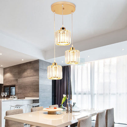 Modern Luxury Round Iron Crystal 3-Light Cylindrical Jar Chandelier For Living Room