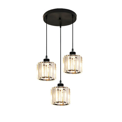 Modern Luxury Round Iron Crystal 3-Light Cylindrical Jar Chandelier For Living Room