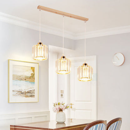 Modern Luxury Cylindrical Jar Iron Crystal 3-Light Chandelier For  Dining Room