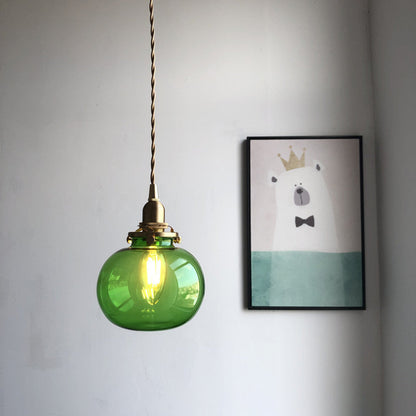Traditional Japanese Oval Brass Glass 1-Light Pendant Light For Bedroom