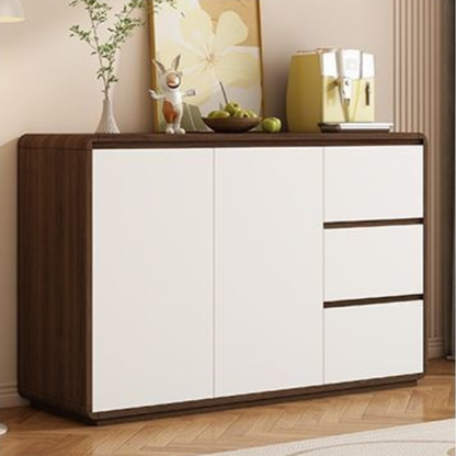 Modern Minimalist Wood Panels Metal Rounded Square Rectangle Storage Cabinet With 3 Drawers For Living Room
