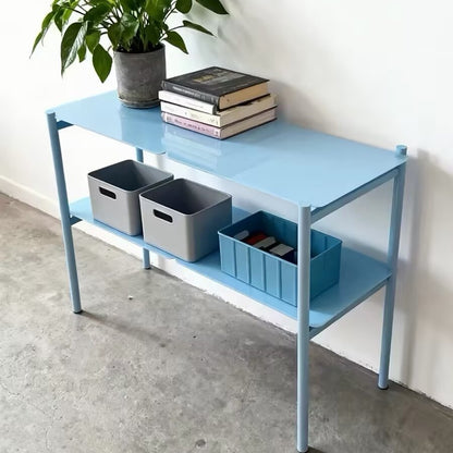 Modern Minimalist Iron Rectangular Blue Storage Shelf With 2-Tier Organizer For Living Room