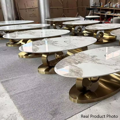 Modern Luxury Oval Stone Slab Creative Stainless Steel Base Coffee Table For Living Room