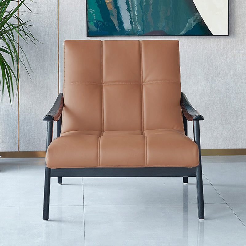 Contemporary Luxury Rectangular Curved Microfiber Leather Ash Wood Solid Wood Accent Chair Backrest Armrest For Living Room