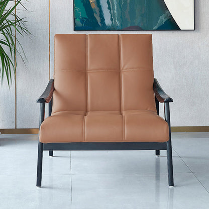 Contemporary Luxury Rectangular Curved Microfiber Leather Ash Wood Solid Wood Accent Chair Backrest Armrest For Living Room