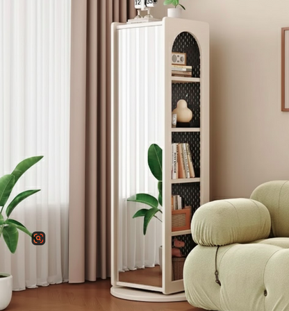 Traditional Vintage Rectangular Pine Wood Carbon Steel Rotatable Multifunctional Bookshelf 5-Tier For Living Room