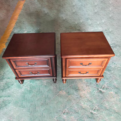 Modern Minimalist Rectangular Solid Wood Nightstand 2-Drawer For Bedroom
