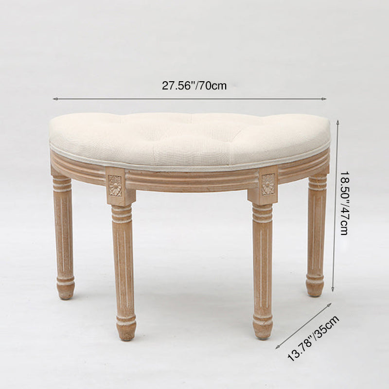 Traditional Rustic Semicircle Solid Wood Linen Vanity Stool Backless Armless For Bedroom