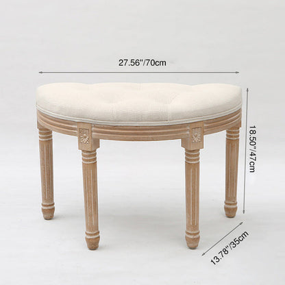 Traditional Rustic Semicircle Solid Wood Linen Vanity Stool Backless Armless For Bedroom