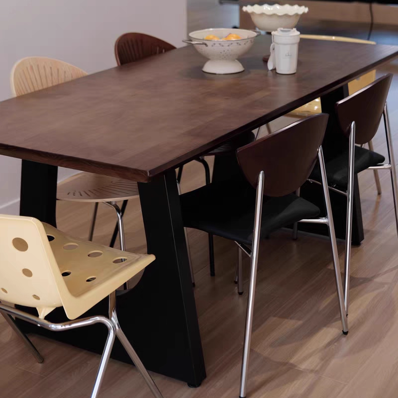 Modern Minimalist Rectangular U-Shaped Pine Wrought Iron Carbon Steel Dining Table For 6/8 Seats
