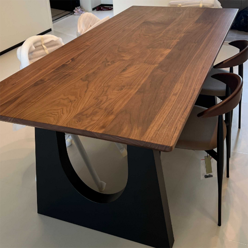 Modern Minimalist Rectangular U-Shaped Pine Wrought Iron Carbon Steel Dining Table For 6/8 Seats
