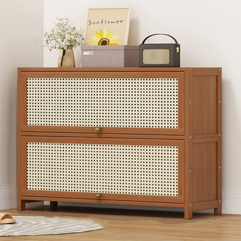 Modern Minimalist Rectangular Bamboo Plastic Rattan Weaving Shoe Storage 3/5-Tier For Entryway