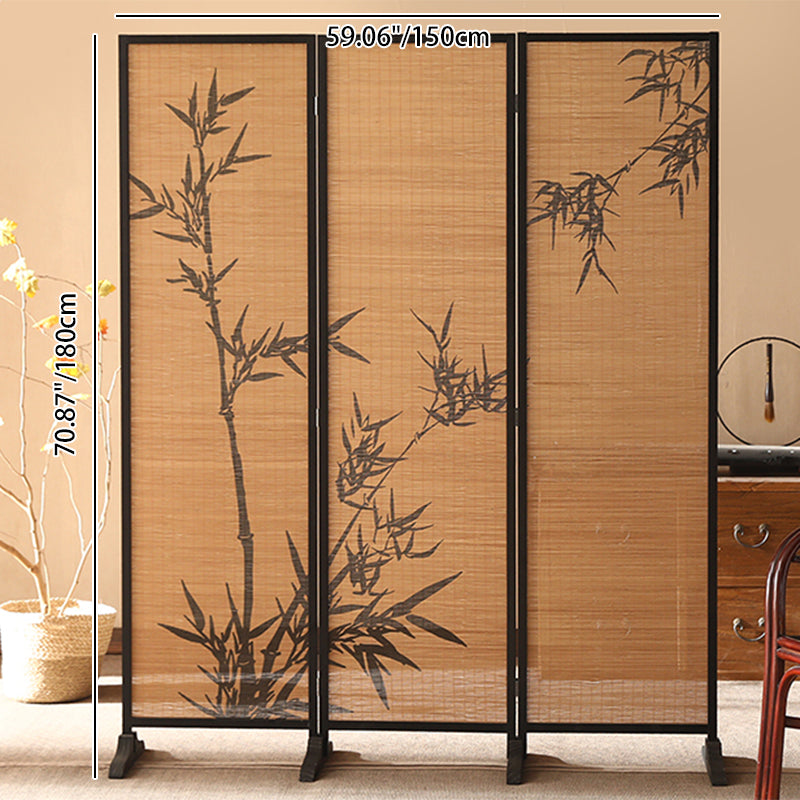 Traditional Chinese Rectangular Bamboo Pattern Solid Wood Bamboo Room Divider For Living Room